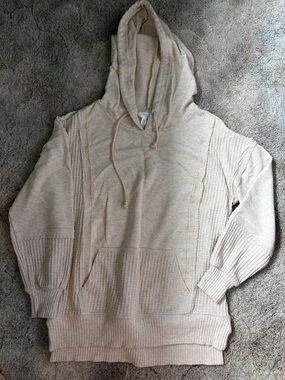 Time and Tru Heathered Cream Hooded Pullover Sweatshirt